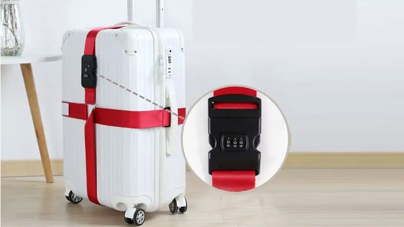 White Suitcase Tied with a built-in lock luggage belt