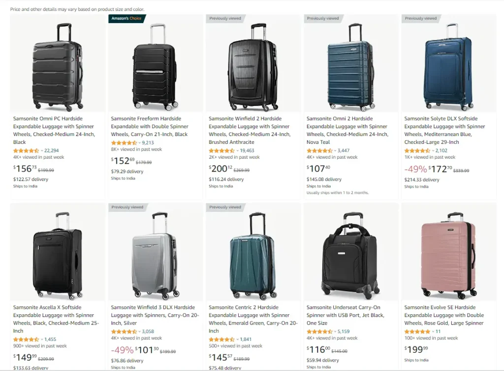 The image is showing the wide range of Samsonite luggage products | luggagelovers.com