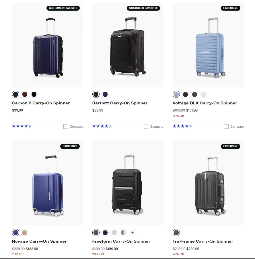 Showing Samsonite luggage products price range from low to high | luggagelovers.com