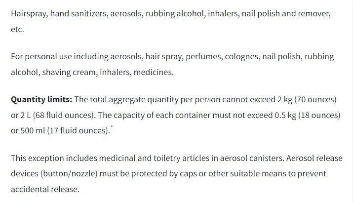 faa guidelines about dry shampoo in checked luggage