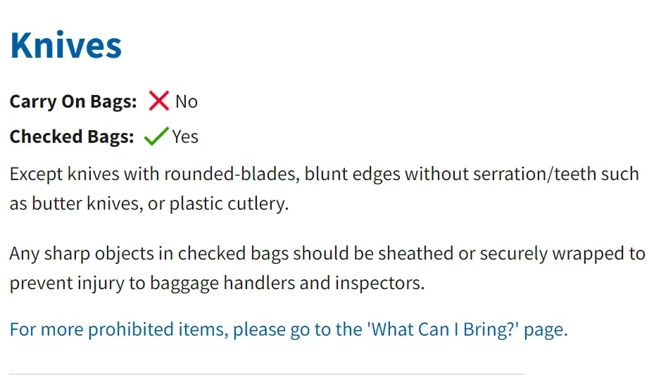 knives TSA Rules