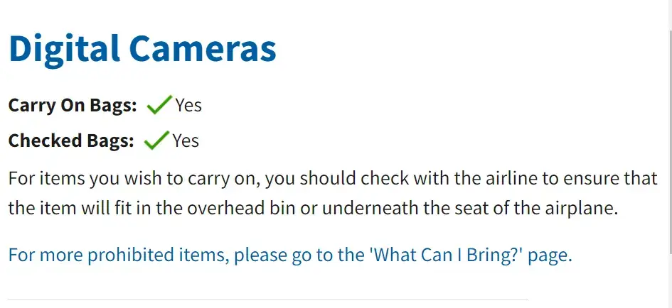 TSA guideline on bringing camera on planes