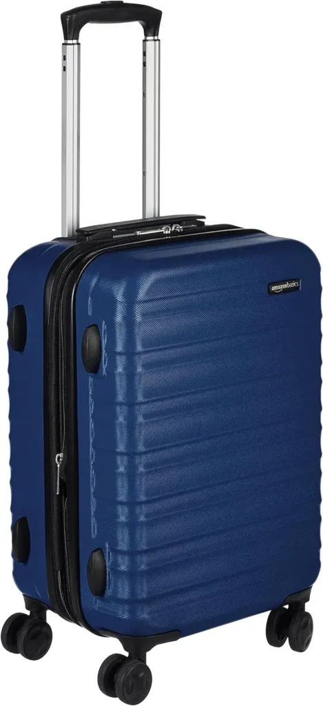 Blue Amazon Basics Hard Shell Luggage with spinner wheels