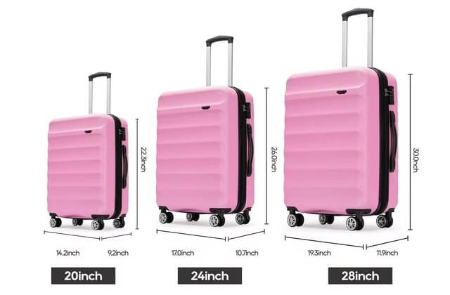 3 pink luggage of different size explaning various size of suitcases